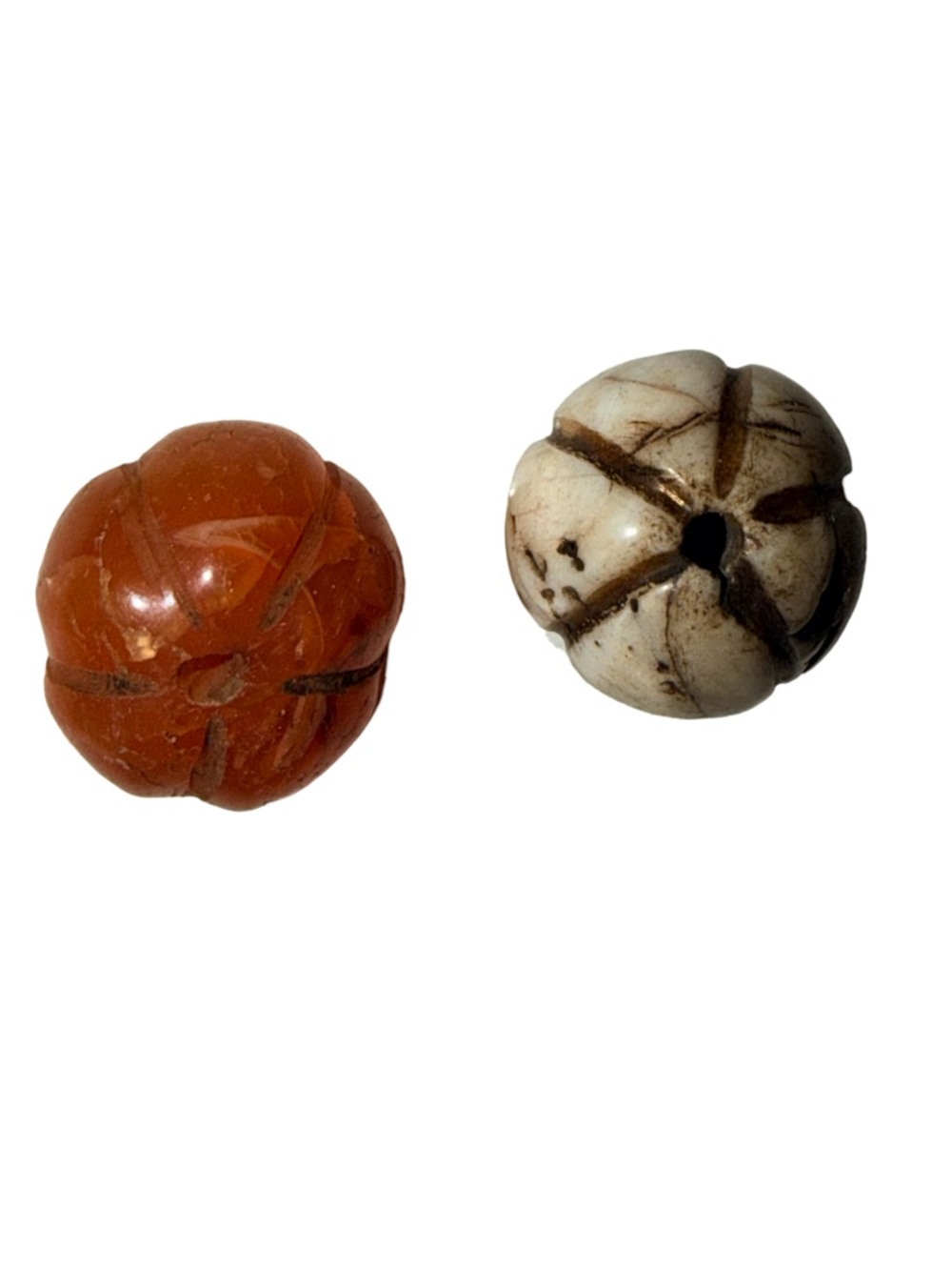 ANTIQUE Carved drilled Round Carnelian and Conch Shell beads jewelry making